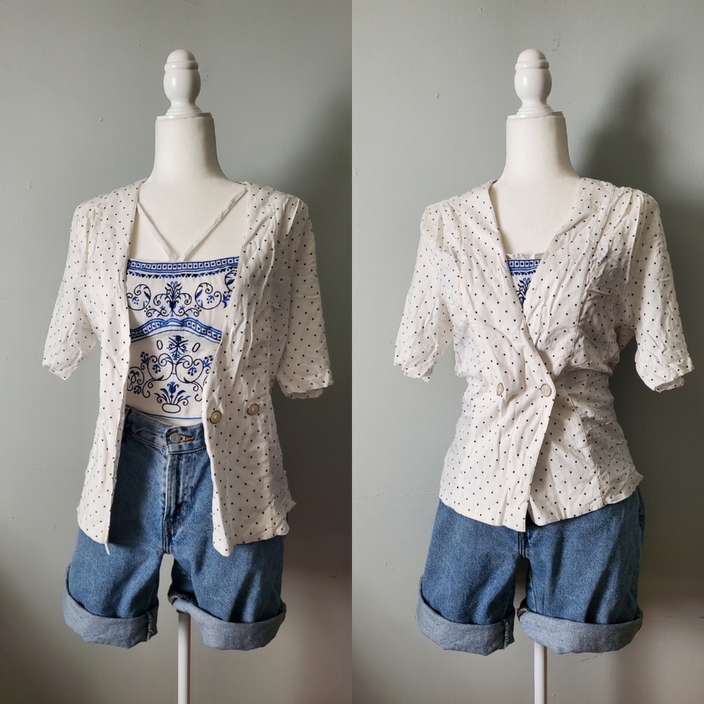 Vintage | Polka Dotted Short Sleeve Button Cardigan Blazer Top
